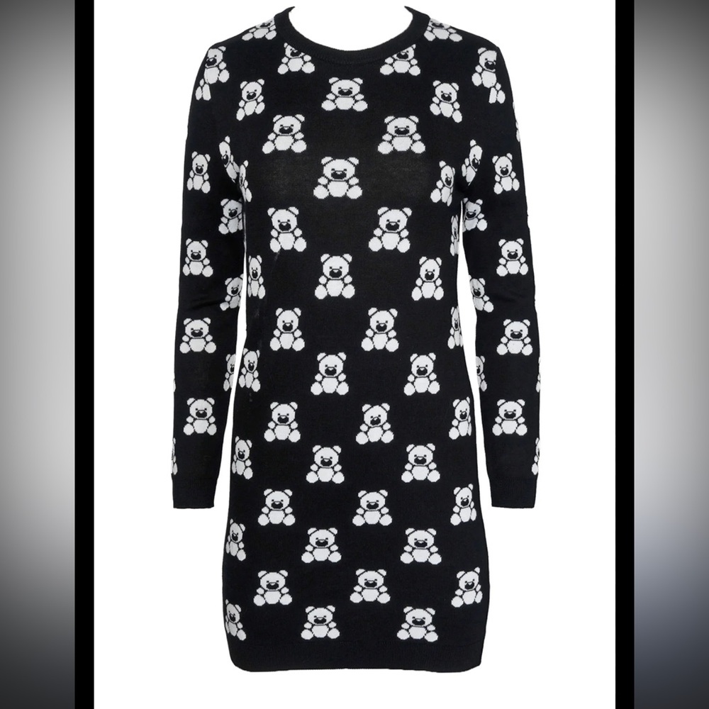 Moschino Couture Black Teddy Bear Sweater Dress Virgin Wool USA Size 12